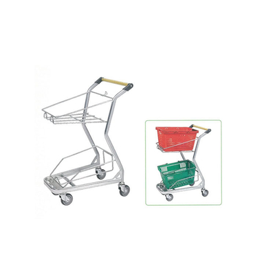 Unfolding Hot Sale Double Cart Supermarket Shopping Trolley With Advertising Sign Holder